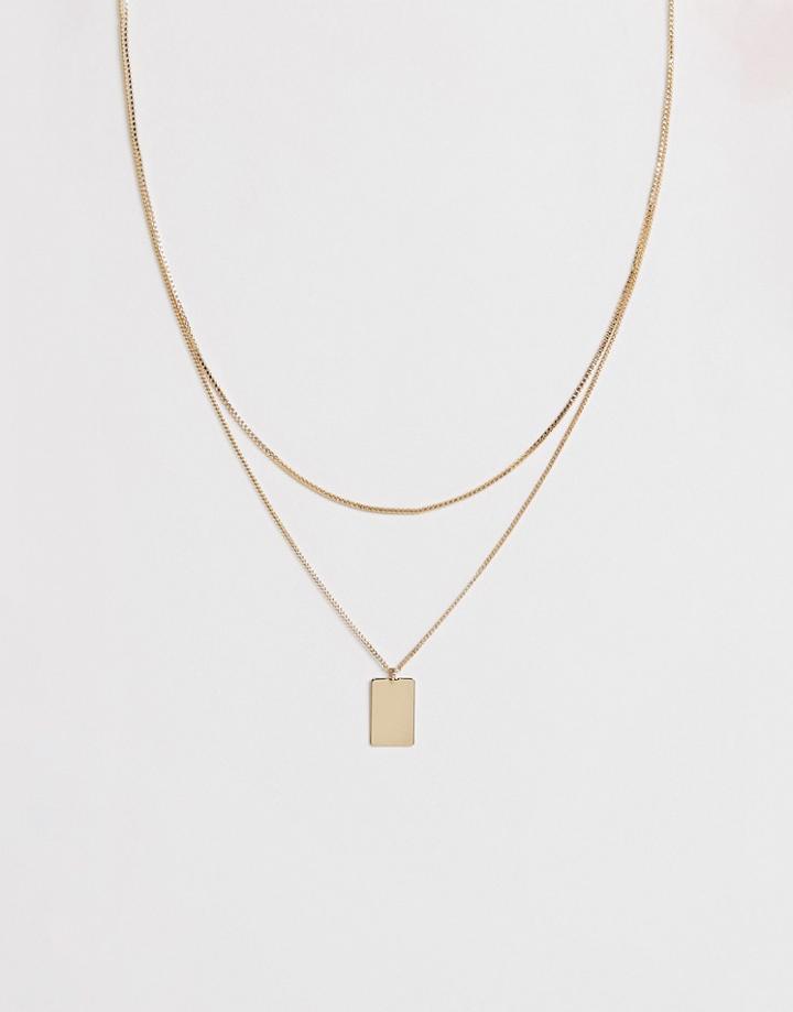Weekday Chain Necklace With Square Pendant In Gold - Gold