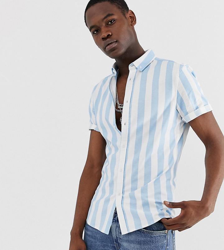 Asos Design Tall Skinny Fit Oxford Stripe Shirt-blue