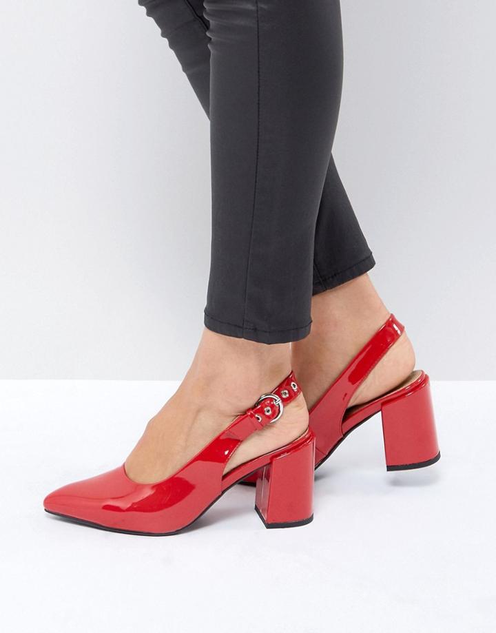 London Rebel High Vamp Sling Back Heel Shoe - Red