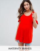 Mama. Licious Cold Shoulder Jersey Top - Red