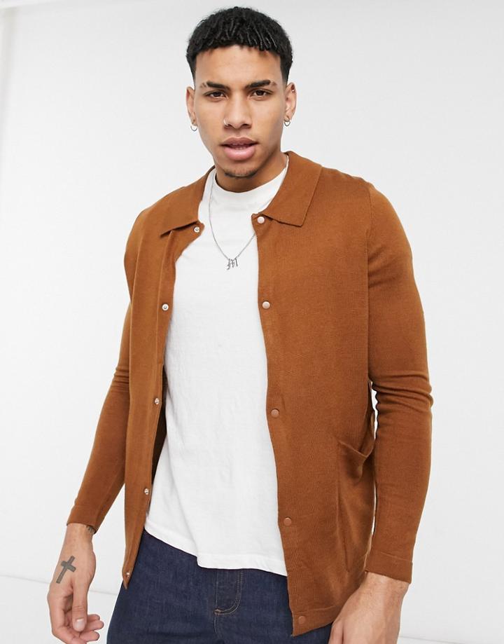Rudie Boxy Cardigan With Patch Pocket-brown