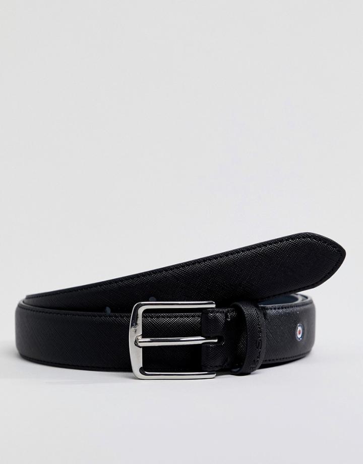 Ben Sherman Saffiano Leather Belt In Black