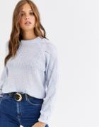 Y.a.s Fine Knit Sweater With Volume Diamond Sleeve - Blue