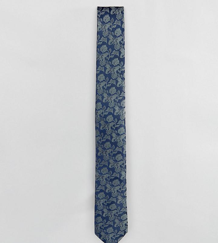 Noose & Monkey Floral Jacquard Blade Tie - Navy