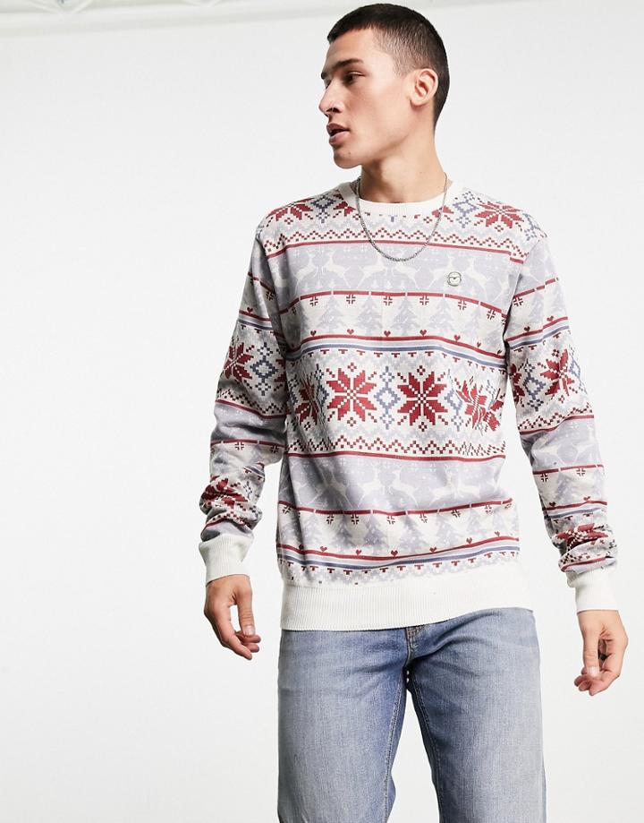 Le Breve Fairisle Christmas Sweater In Ecru-white