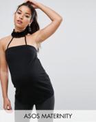Asos Maternity Top With Choker Ruffle Neck - Black