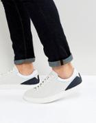 Emporio Armani Leather Micro Punch Sneakers In White - White