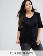 Brave Soul Plus T-shirt With Frill Detail - Black