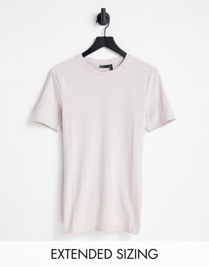 Asos Design Cotton Blend Muscle Fit T-shirt With Crew Neck In Cream - Cream-white