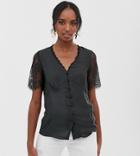 Y.a.s Tall Button Down Blouse With Lace Detail - Black