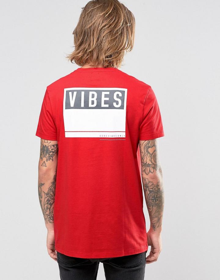 Asos Longline T-shirt With Vibes Back Print In Red - Red