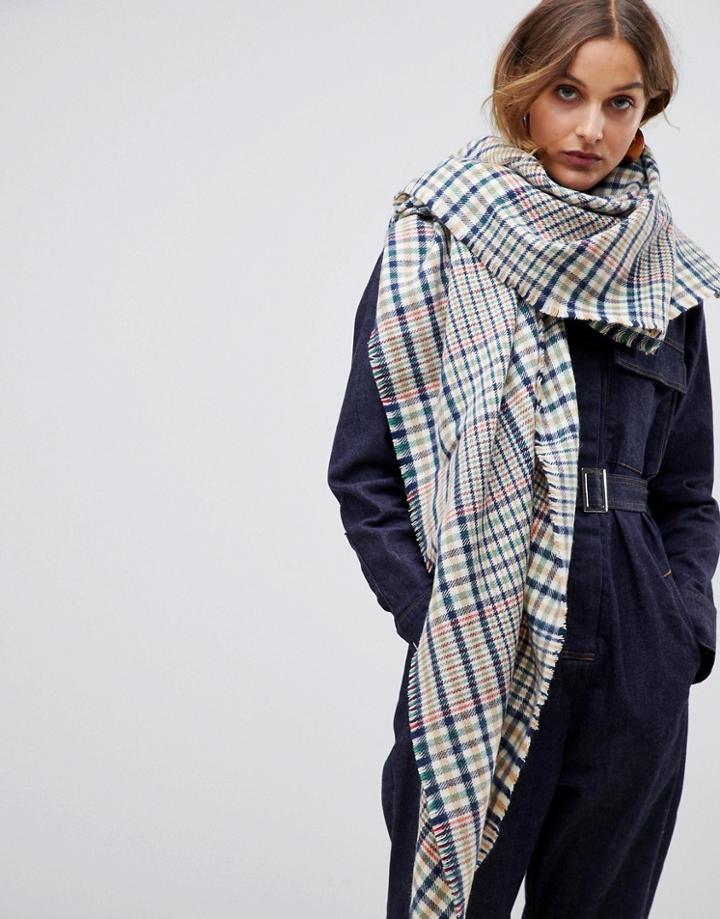 Asos Design Oversized Square 70s Tweed Check Scarf - Brown