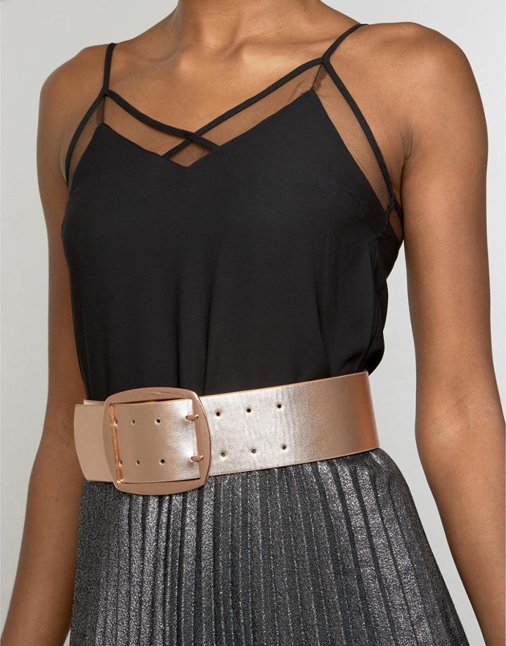 Asos Rose Gold Wide Buckle Waist Belt - Copper