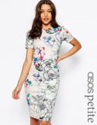 Asos Petite Floral T-shirt Scuba Bodycon Midi Dress - Nude