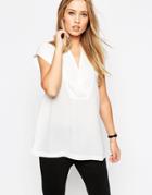 Asos Clean Wrap Front Deep V T-shirt - Cream