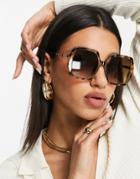 Asos Design Frame Oversized 70s Sunglasses In Milky Tort-brown