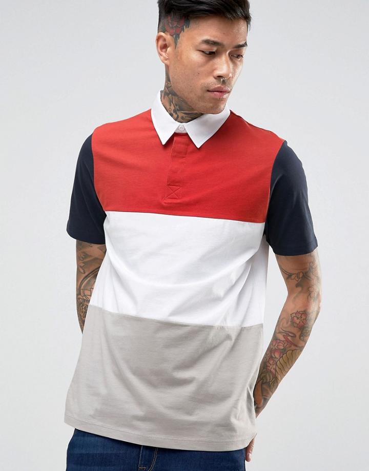 Asos Polo Shirt In Rugby Styling With Retro Color Blocking - Multi