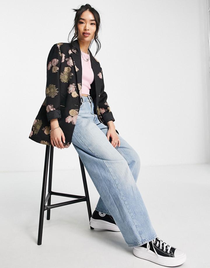 Urban Revivo Floral Print Blazer In Gray