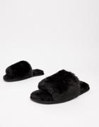 Truffle Collection Faux Fur Slide Slippers - Black