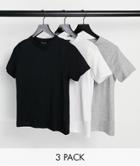 New Look 3 Pack Girlfriend Tees In Black, White And Gray-grey