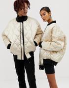 Collusion Unisex Quilted Satin Bomber In Gold - Gold