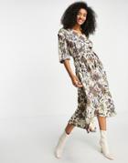 Trendyol Wrap Front Midi Dress In Cream Floral-white