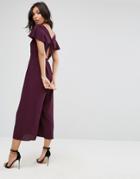 Asos Jumpsuit With Twist Back And Frill Detail - Purple