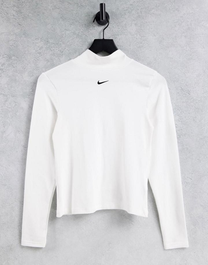 Nike Essentials Mock Neck Long Sleeve Top In White