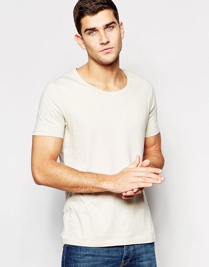 Asos T-shirt With Scoop Neck In Cement - Cement