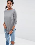 Asos Long Sleeve Top With Side Splits And Curve Hem - Gray
