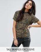 Noisy May Tall High Neck Leopard Print Top - Multi
