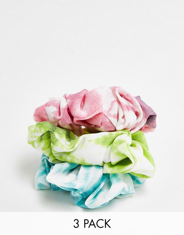 Topshop Tie Dye 3 X Multipack Scrunchies In Multi