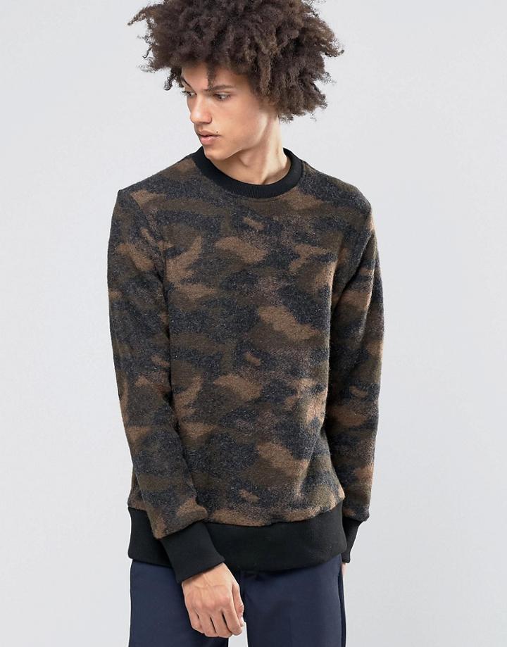 Weekday Collar Camo Print Sweater Boiled Wool - Black