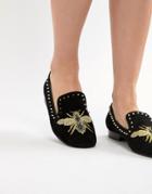 Sofie Schnoor Embroidered Bee And Stud Loafer - Black
