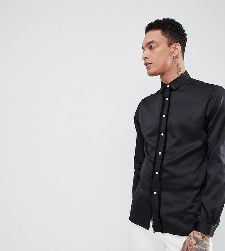 Heart & Dagger Shirt In Drapey Fabric With Tassels And Long Sleeves - Black