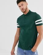 Asos Design Organic Polo Shirt With Contrast Sleeve Stripe In Green - Green