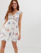 Asos Design Mini Dress With Trim Detail In Dainty Floral-multi