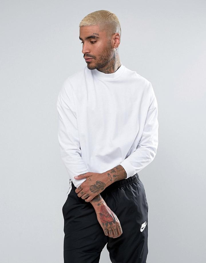 Asos Oversized T-shirt With High Neck And Cropped Arm In White - White