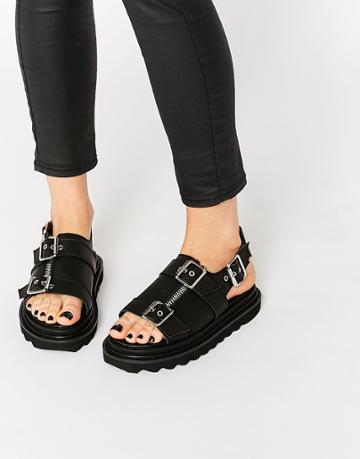 Unif Bab Black Buckled Sandals - Black