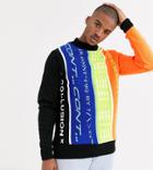 Collusion Striped Sweater With All Over Text Print