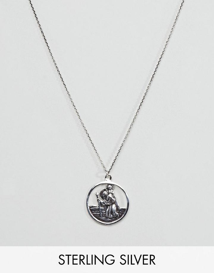 Asos Design Sterling Silver St. Christopher Cut Out Pendant Necklace - Silver