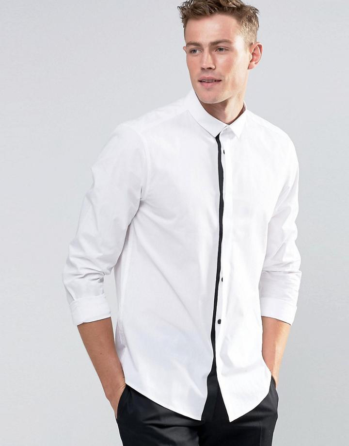 Asos Shirt In White With Contrast Taping In Regular Fit - White