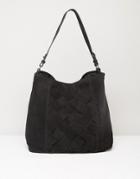 Pieces Woven Leather Shoulder Bag - Black