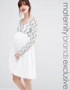 Maya Maternity Long Sleeve Embellished Bodice Skater Dress - Cream