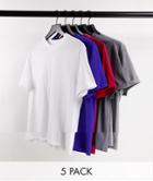 Asos Design 5 Pack T-shirt With Cuffed Sleeve-multi