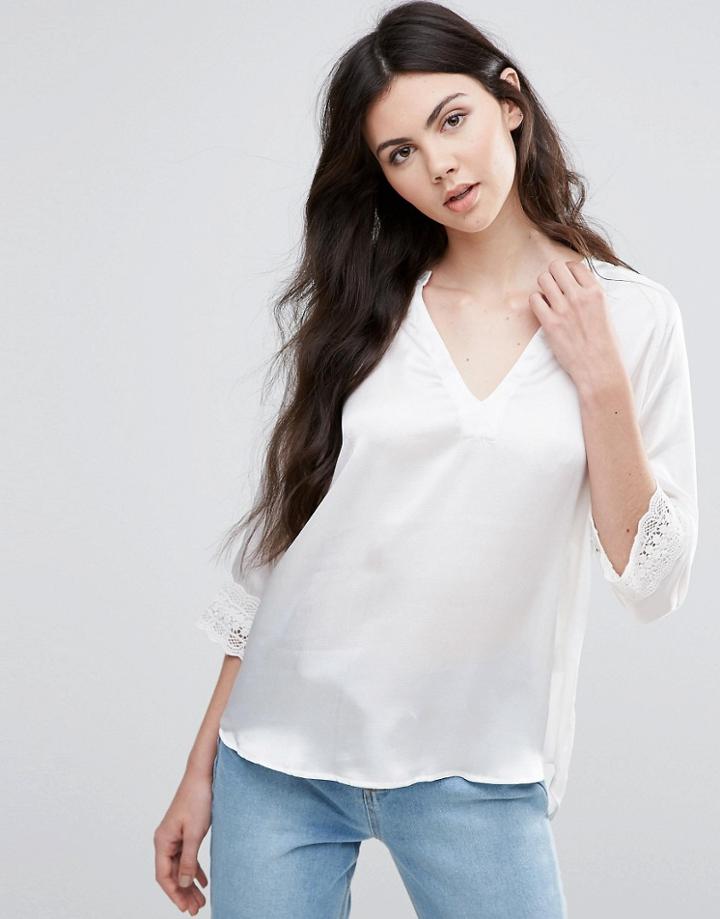 Vila 3/4 Sleeve Slinky Top - White