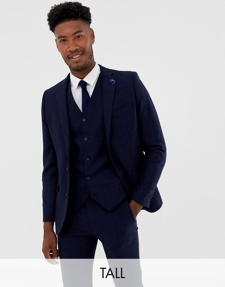 Gianni Feraud Tall Slim Fit Large Navy Herringbone Wool Blend Suit Jacket