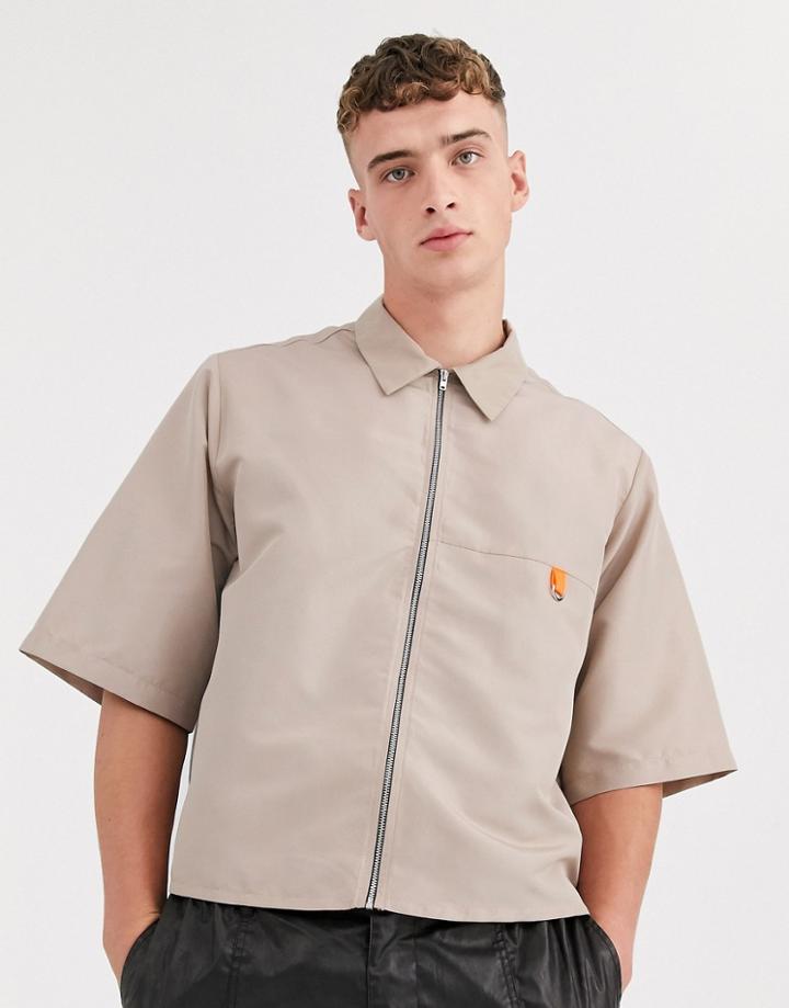 Reclaimed Vintage Zip Through Cargo Overshirt In Stone