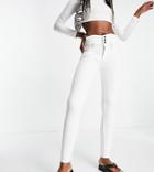 River Island Tall Button Front High Rise Skinny Jeans In White