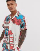Asos Design Two-piece Oversized Shirt In Washed Wrestler Print - White